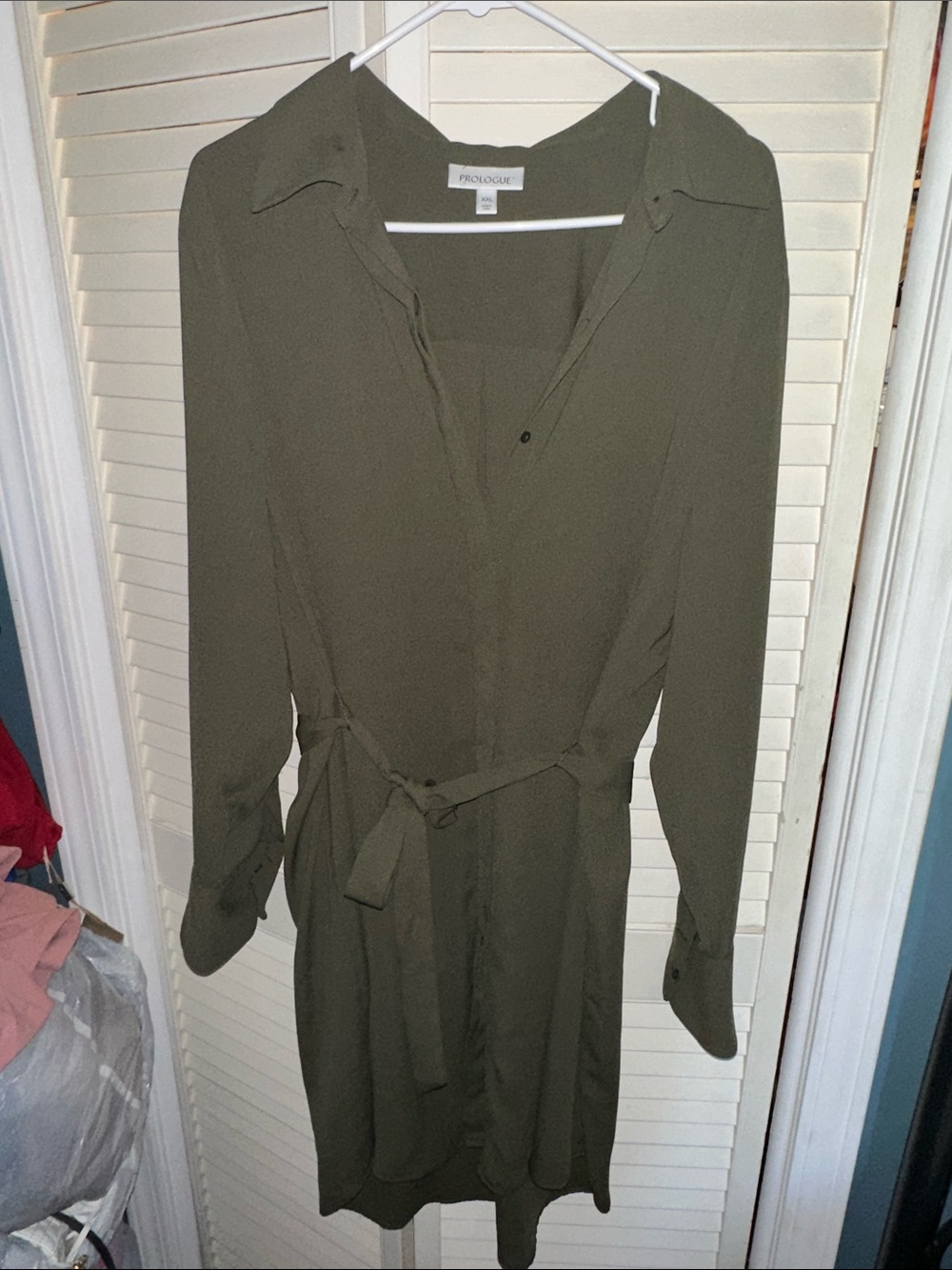 Prologue Olive Long Sleeve Tie-Waist Shirt Dress